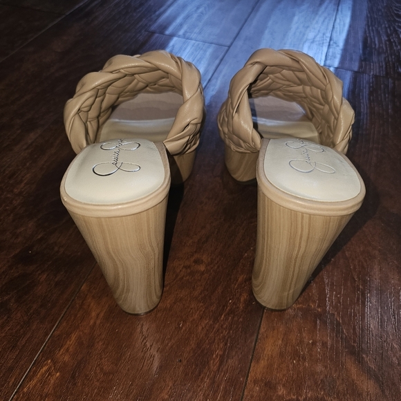 Jessica Simpson chunky wood plat-form faux leather braided heels, size 11M - Picture 6 of 7